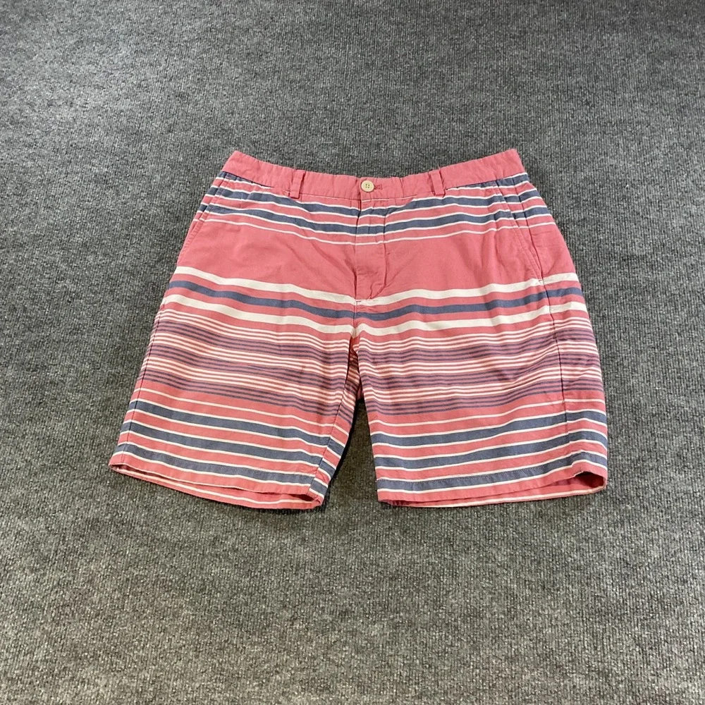 Vineyard Vines Breaker Shorts Mens 36 Salmon Pink Navy White Striped Cotto Chino